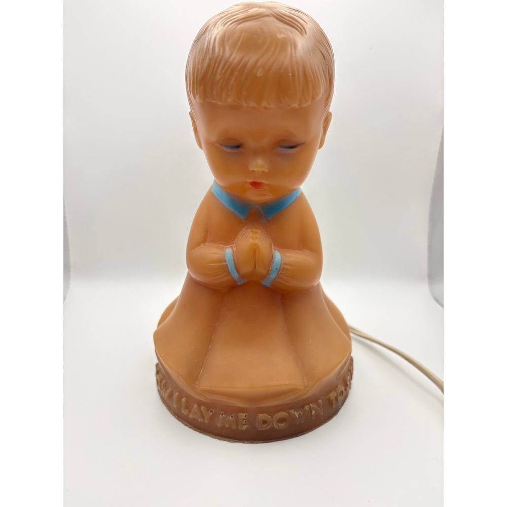 Vtg Praying Boy Blow Mold Night‎ Light Now I Lay Me Down To Sleep Nursery Lamp